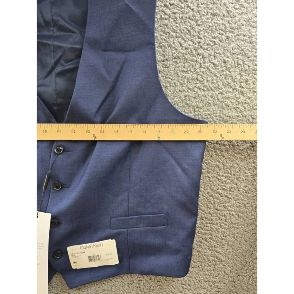 Calvin Klein Slim-Fit Wool Infinite Stretch Suit Vest Men's L Blue Button Front